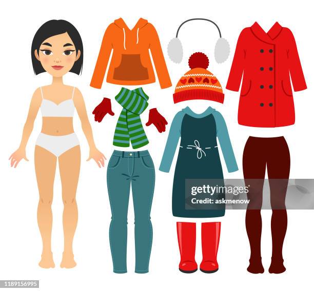 女の子の暖かい服のセット - クローゼット点のイラスト素材／クリップアート素材／マンガ素材／アイコン素材
