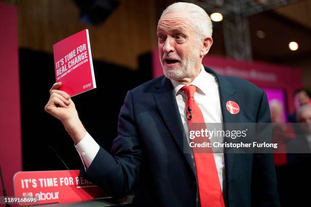 Labour leader Jeremy Corbyn attends the launch of the party's election manifesto at Birmingham City University on November 21, 2019 in Birmingham,...