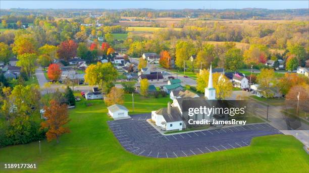 scenic small town nestled amid fertile valley in beautiful rural wisconsin - small town community stock pictures, royalty-free photos & images