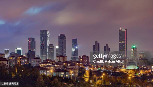 istanbul modern skyline at night in besiktas district of istanbul, turkey - contemporary istanbul foto e immagini stock