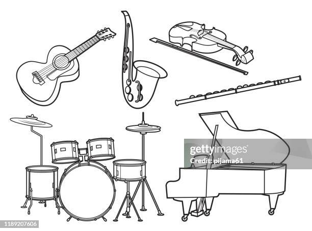 black and white, musical instruments set - bass clef stock illustrations