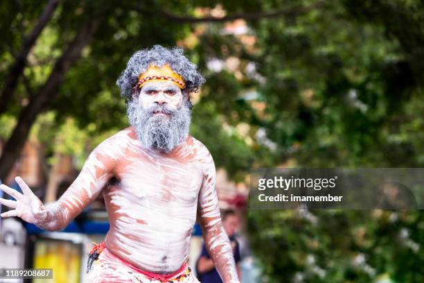 portrait of aboriginal male, sydney australia, copy space - traditional ceremony stock pictures, royalty-free photos & images