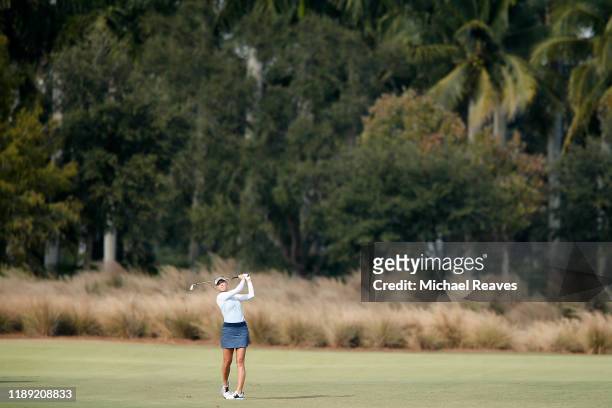 Jessica Korda of the United States plays a shot on the 18th hole during the first round of the CME Group Tour Championship at Tiburon Golf Club on...