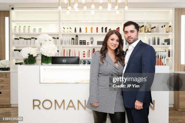 Roman K Salon owners Rachel Shimanova and Roman Kusayev attend the Roman K Salon Madison Avenue Opening on November 21, 2019 in New York City.