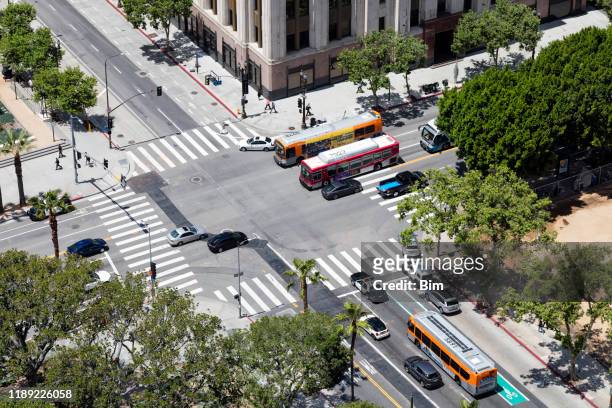 traffic in los angeles, aerial view - downtown los angeles aerial stock pictures, royalty-free photos & images