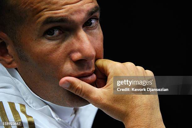 Zinedine Zidane, Real Madrid Director of Footbal, and retired French footballer during a news conference to announce the Herbalife World Football...