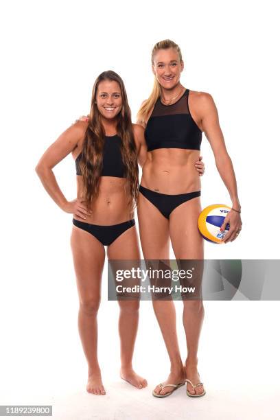 Volleyball players Brooke Sweat and Kerri Walsh Jennings pose for a portrait during the Team USA Tokyo 2020 Olympics shoot on November 21, 2019 in...