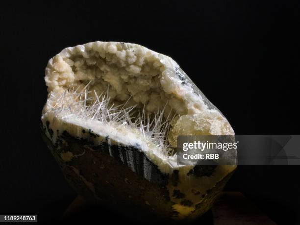 mesolite on prehnite - prehnite stock pictures, royalty-free photos & images