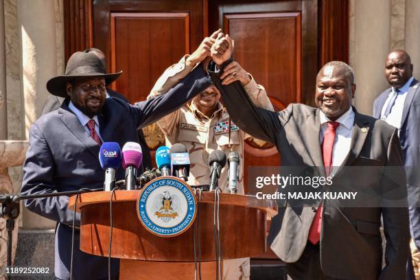 South Sudanese President Salva Kiir , South Sudan's opposition leader Riek Machar and Mohamed Hamdan Daglo "Hemeti", Sudan's deputy head of the...