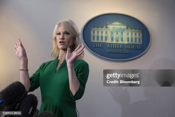 Kellyanne Conway, senior advisor to U.S. President Donald Trump, speaks during a news conference in the briefing room of the White House in...