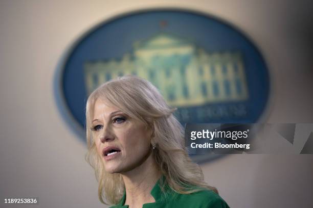 Kellyanne Conway, senior advisor to U.S. President Donald Trump, speaks during a news conference in the briefing room of the White House in...