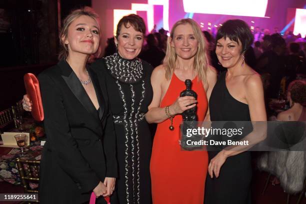 Aimee Lou Wood, Olivia Colman, Anne-Marie Duff and Helen McCrory attend the after party of the 65th Evening Standard Theatre Awards in association...