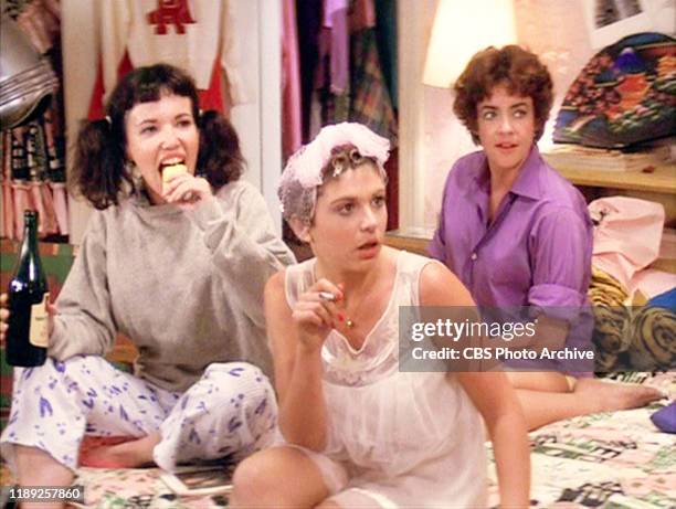 The movie "Grease", directed by Randal Kleiser. Seen here at a slumber party, from left, Jamie Donnelly as Jan, Dinah Manoff as Marty Maraschino and...