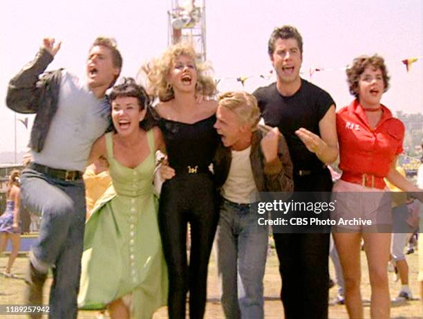 The movie "Grease", directed by Randal Kleiser. Seen here from left, Jeff Conaway , Jamie Donnelly , Olivia Newton-John , Kelly Ward , John Travolta...