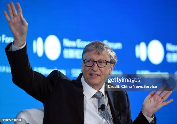 Bill & Melinda Gates Foundation Chairman Bill Gates speaks during 2019 New Economy Forum at China Center for International Economic Exchanges on...