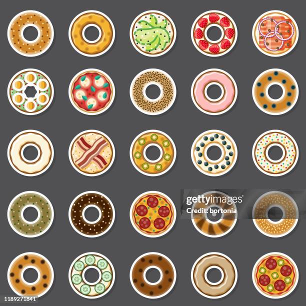 bagel sticker set - poppy seed stock illustrations