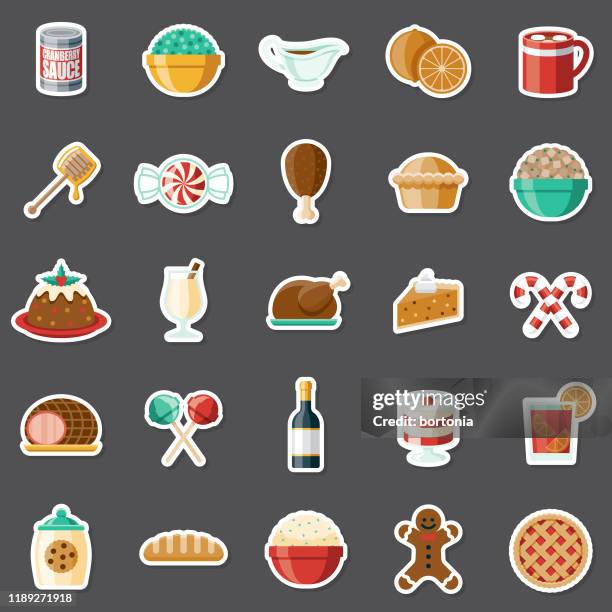 holiday foods sticker set - thanksgiving dressing stock illustrations