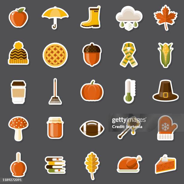 illustrazioni stock, clip art, cartoni animati e icone di tendenza di set di adesivi autunnali - snow ball