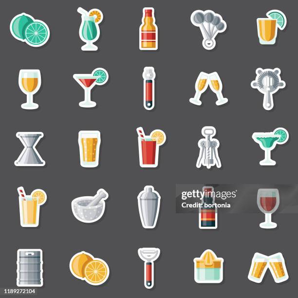 bartending sticker set - orange zester stock illustrations