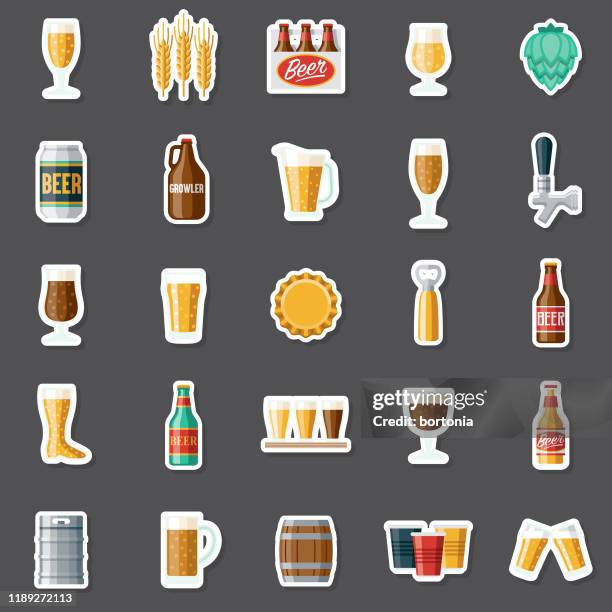 bier-aufkleber-set - bierfass stock-grafiken, -clipart, -cartoons und -symbole