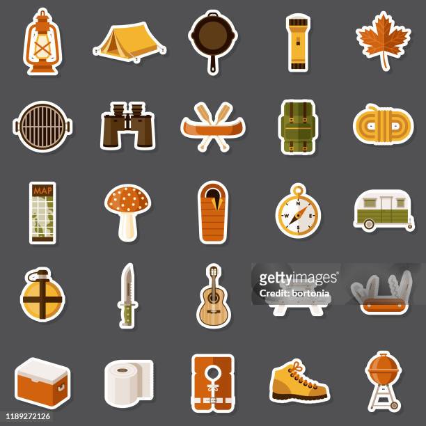 camping sticker set - torch stock illustrations