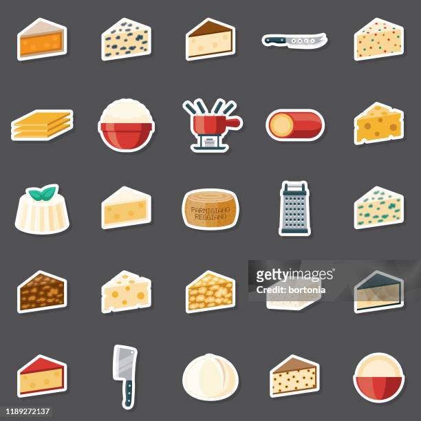 cheese sticker set - blue cheese stock illustrations