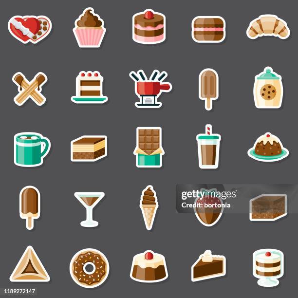 schokolade-aufkleber-set - brownie stock-grafiken, -clipart, -cartoons und -symbole