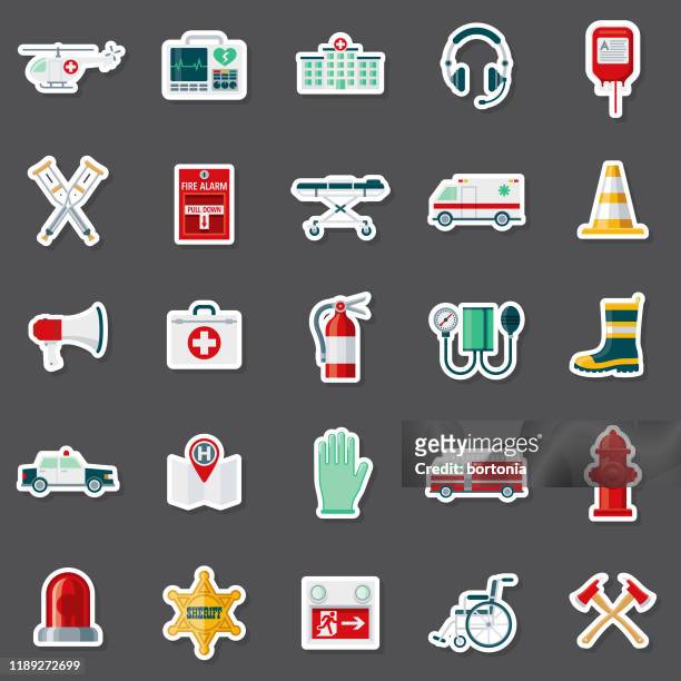 emergency services sticker set - fire alarm stock illustrations