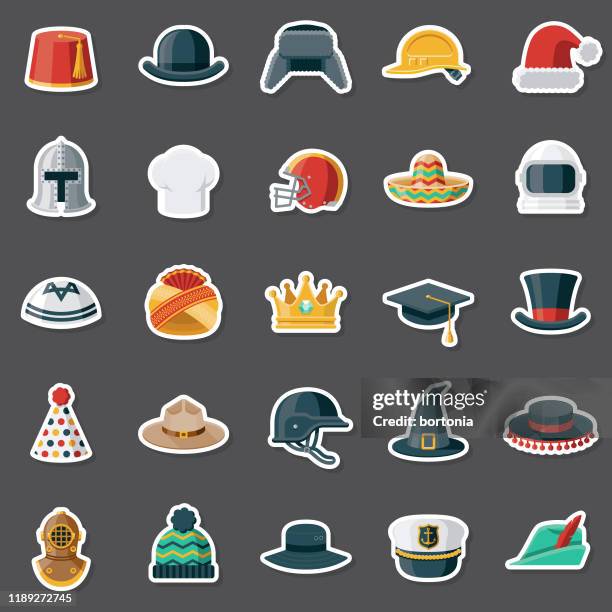 stockillustraties, clipart, cartoons en iconen met headwear sticker set - hoofdtooi