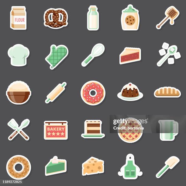 baking sticker set - sugar measuring cup stock illustrations