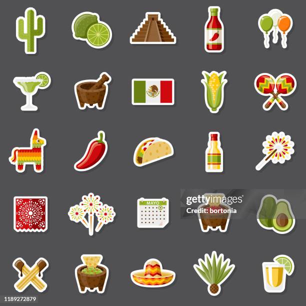 cinco de mayo aufkleber set - tequila mexico stock-grafiken, -clipart, -cartoons und -symbole