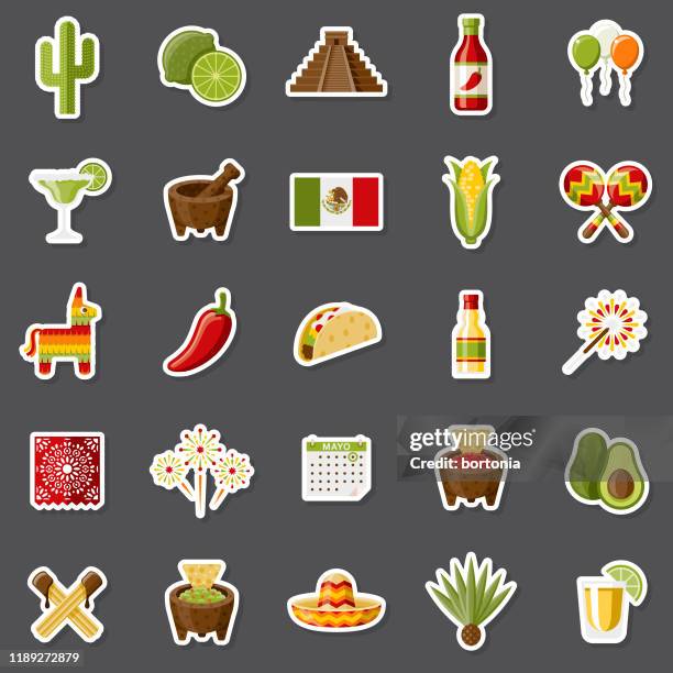 ilustraciones, imágenes clip art, dibujos animados e iconos de stock de cinco de mayo sticker set - en papier