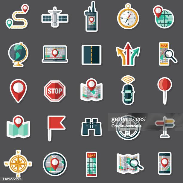 navigation sticker set - travel tag stock illustrations