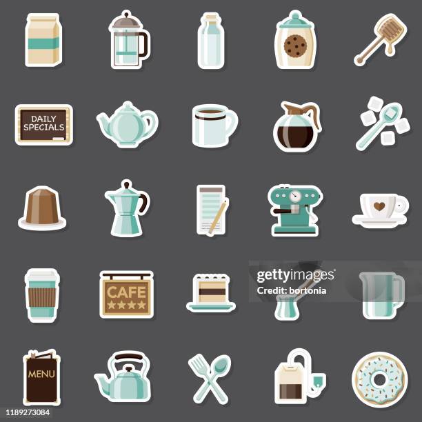 kaffee-aufkleber-set - espresso stock-grafiken, -clipart, -cartoons und -symbole