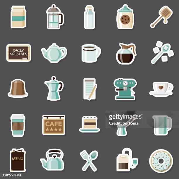 bildbanksillustrationer, clip art samt tecknat material och ikoner med kaffe klistermärke set - label coffee