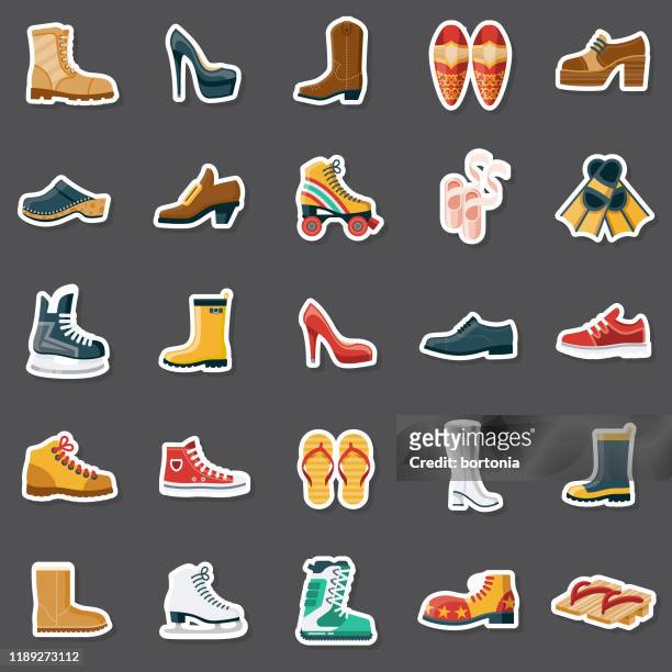 footwear sticker set - flat shoe stock illustrations