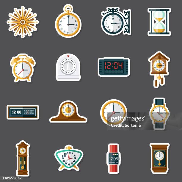 bildbanksillustrationer, clip art samt tecknat material och ikoner med timepieces klistermärke set - väckarklocka