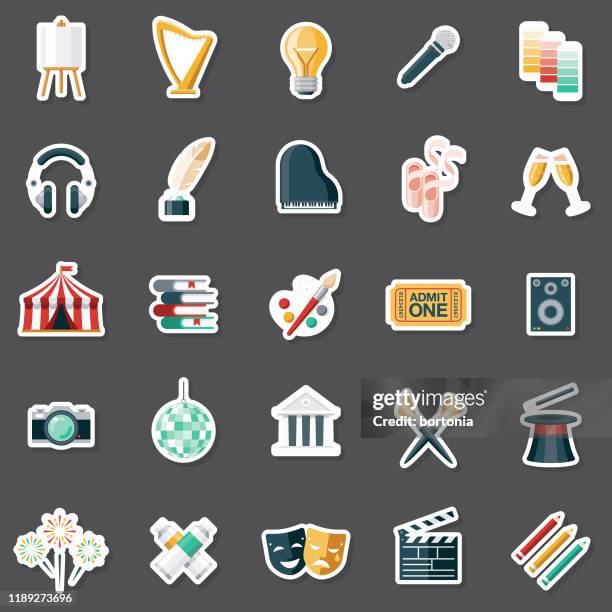 stockillustraties, clipart, cartoons en iconen met schone kunsten sticker set - theaterindustrie