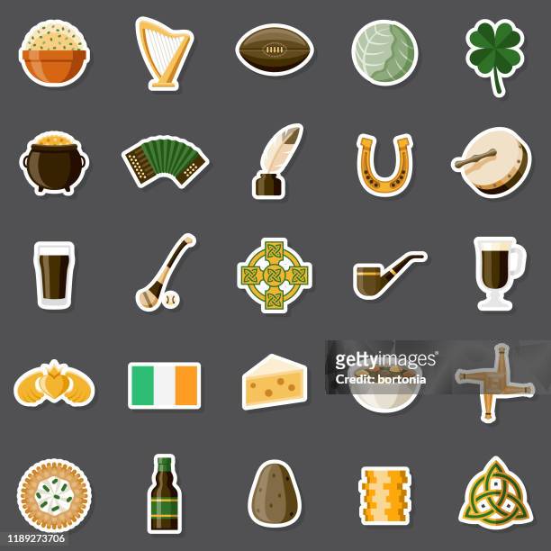 irland-aufkleber-set - celtic music stock-grafiken, -clipart, -cartoons und -symbole
