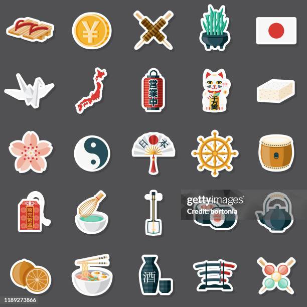 stockillustraties, clipart, cartoons en iconen met japan sticker set - japan
