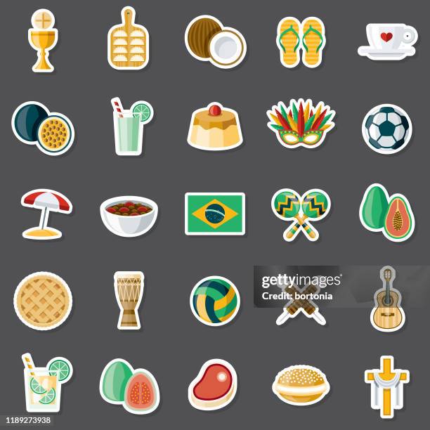 brazil sticker set - tropical fruit salsa stock illustrations