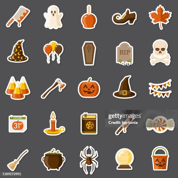 halloween-aufkleber-set - hexenhut stock-grafiken, -clipart, -cartoons und -symbole