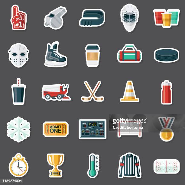 hockey sticker set - hockey puck stock illustrations