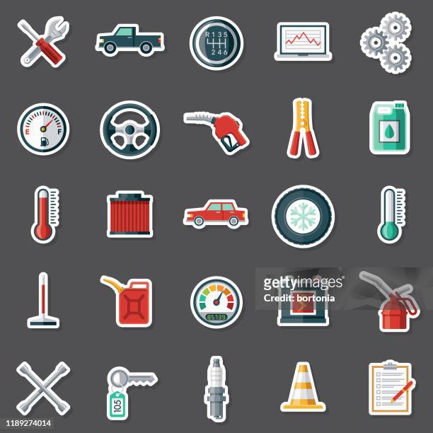 vehicle maintenance sticker set - car jack stock illustrations