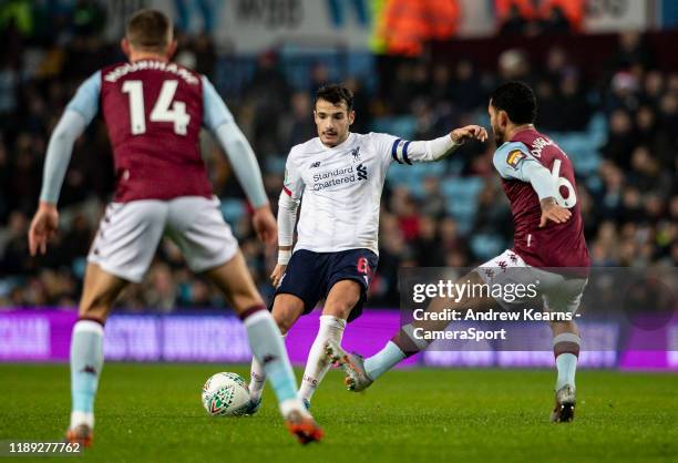 Liverpool's Pedro Chirivella crosses during the Carabao Cup Quarter Final match between Aston Villa and Liverpool FC at Villa Park on December 17,...