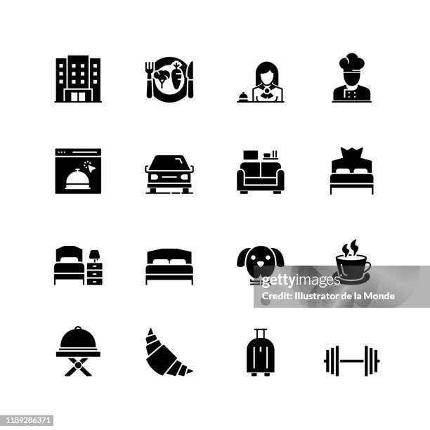 hotel services solid icon set - room service stock illustrations