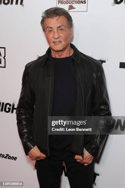 Sylvester Stallone attends Premiere Of "One Night: Joshua Vs. Ruiz" at Writers Guild Theater on November 21, 2019 in Beverly Hills, California.