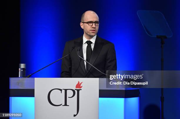 Sulzberger speaks onstage at the Committee to Protect Journalists' 29th Annual International Press Freedom Awards on November 21, 2019 in New York...