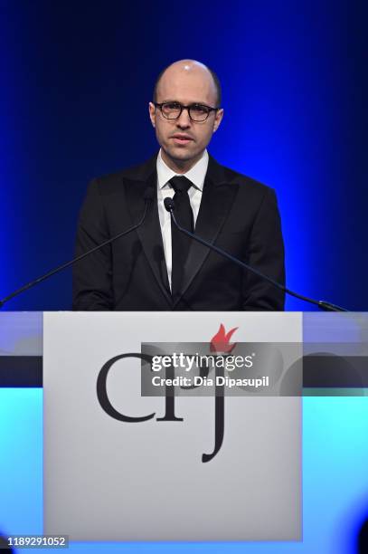 Sulzberger speaks onstage at the Committee to Protect Journalists' 29th Annual International Press Freedom Awards on November 21, 2019 in New York...