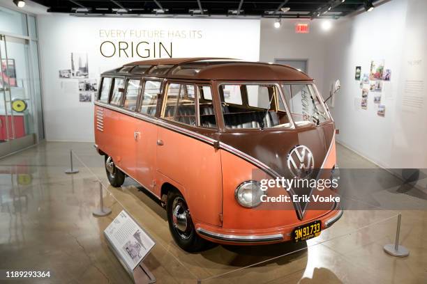 Volkswagen Type 2 Bus on display in the 'Building an Electric Future' exhibit at the fourth annual Volkswagen Drive-In Movie with Shay Mitchell at...